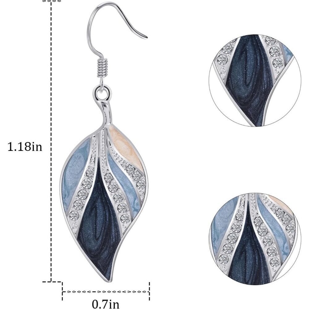 Women's Leaf Silver Dangle Earrings Boho Teardrop Dangling Blue Plant jewelry - Picture 4 of 7